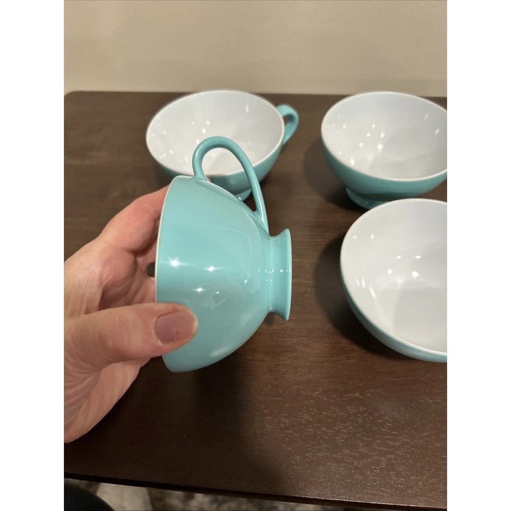 Texas Ware Set 4 Robin Eggs Blue‎ Turquoise Handled Cups
